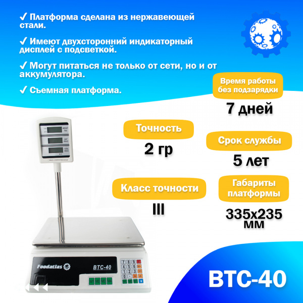 Торговые весы Foodatlas 40кг/2гр ВТС-40
