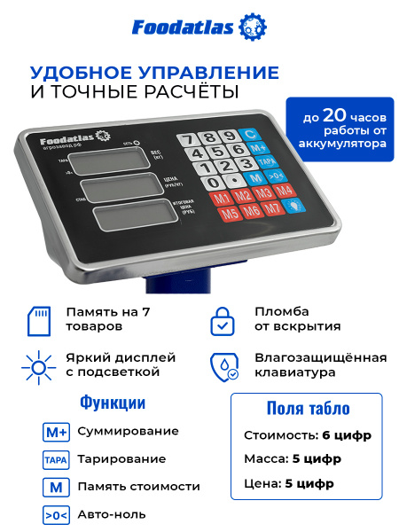 Напольные торговые весы 150кг/20гр ВТН-150 Foodatlas Eco
